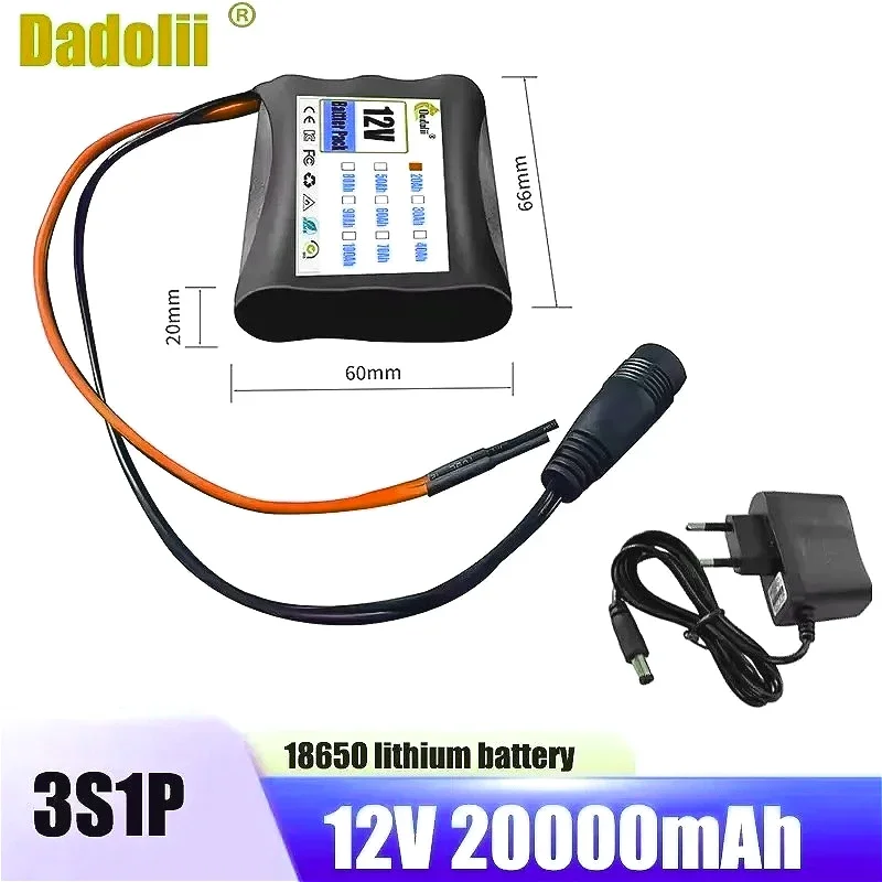 

New 3S1P Protection Plate12V 20Ah Battery Pack 12V 20000mAh 18650 Lithium ion DC 12.6V Super Rechargeable Battery + Charger