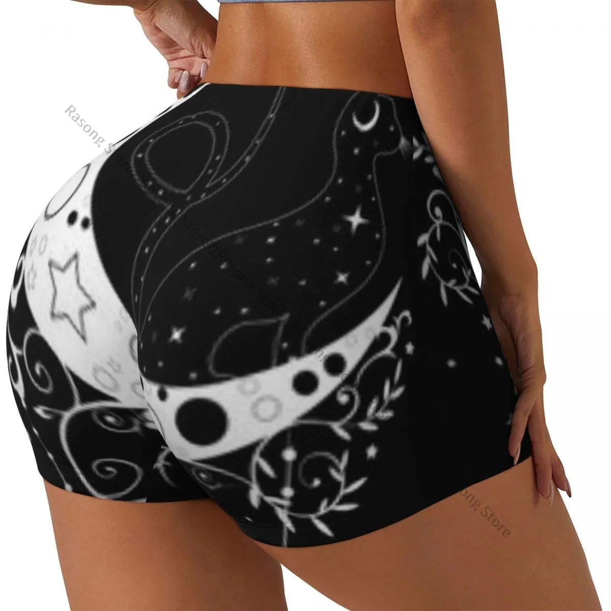 

Женские шорты для йоги, шорты для тренировок с мистическим котом, небесным полумесяцем и луной, быстросохнущие шорты для фитнеса, йоги, тренажерного зала, шорты для бега, спортивная одежда