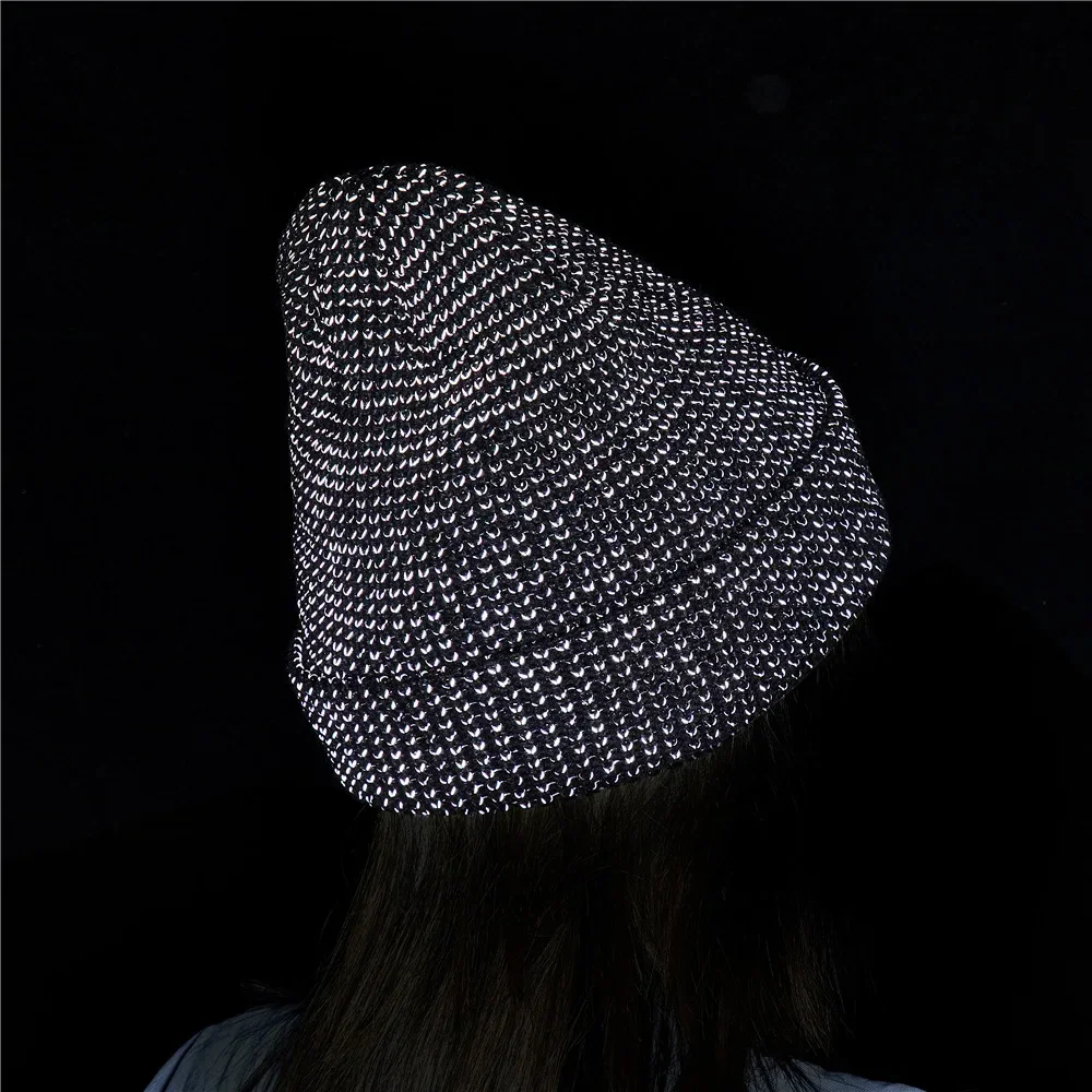 TOHUIYAN Reflective Knitted Hats for Women Fall Winter Skullies Beanies Fashion Ladies Bonnet Warm Caps Branded Gorros Men Hat