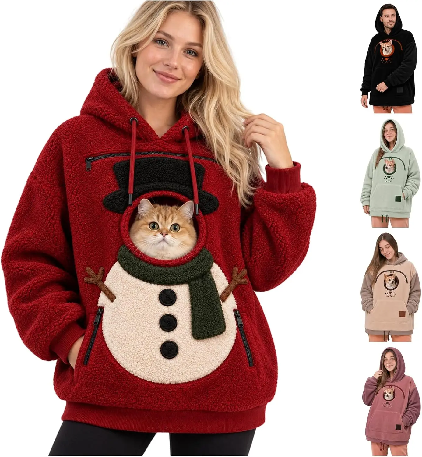 Cat & Dog Pet Carrier Hoodie with Zipper Pouch Kangaroo Pocket Soft Fuzzy Sweatshirt Pullover for Small Pets
