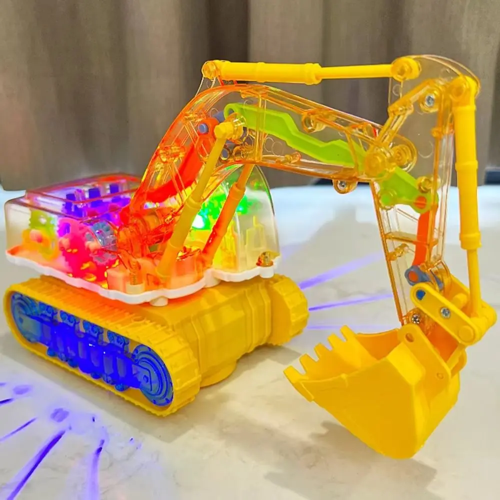LED Transparent Gear Car Electric Engineering Vehicle Mechanical Gear Excavator Decoration Learning Light Up Excavator