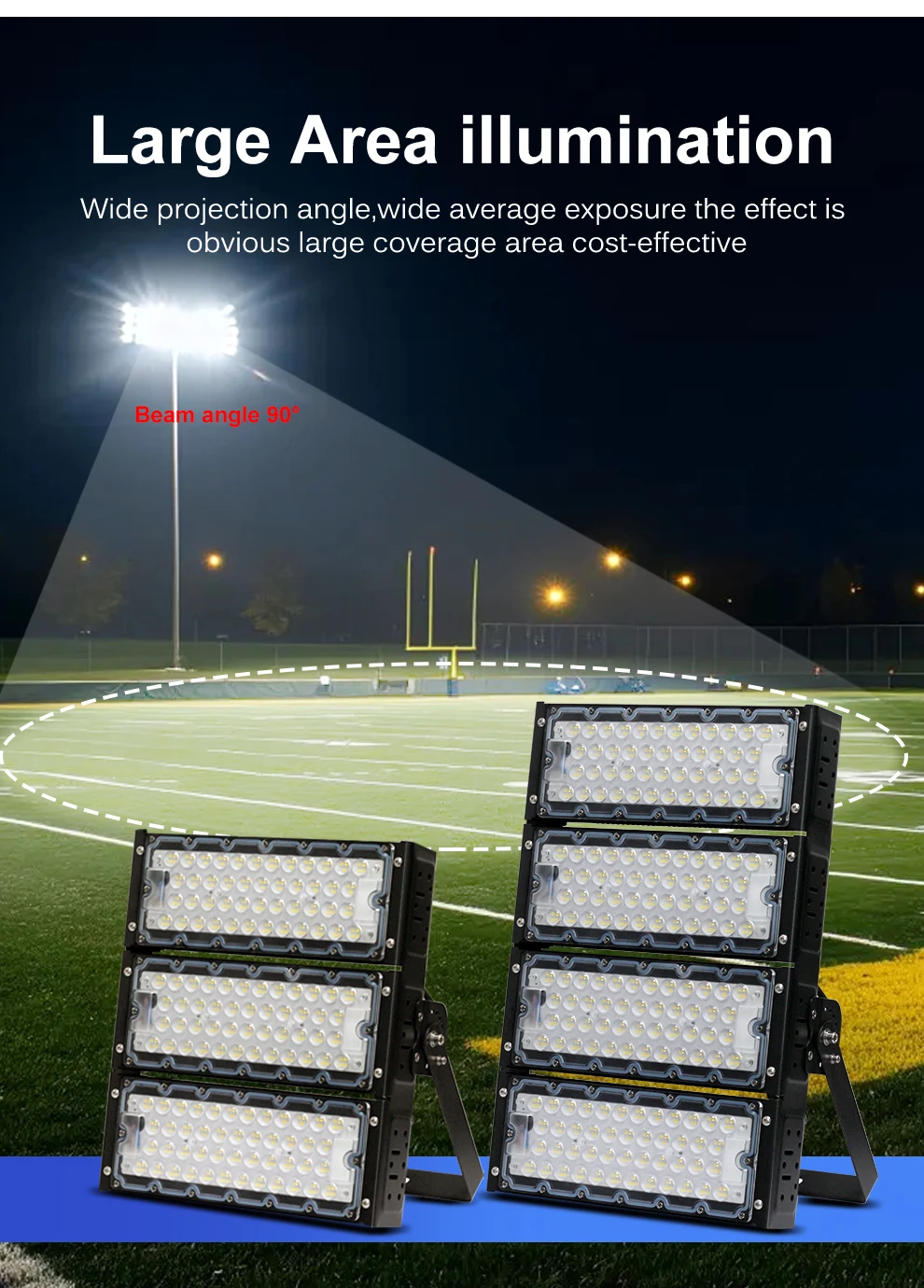 Stadion-LED-Flutlicht AC100-277V 100W 200W 300W 400W 600W 800W 6500K 130M/W SMD2835 für Tunnel- und Verkehrsflächenbeleuchtung – Detail 3