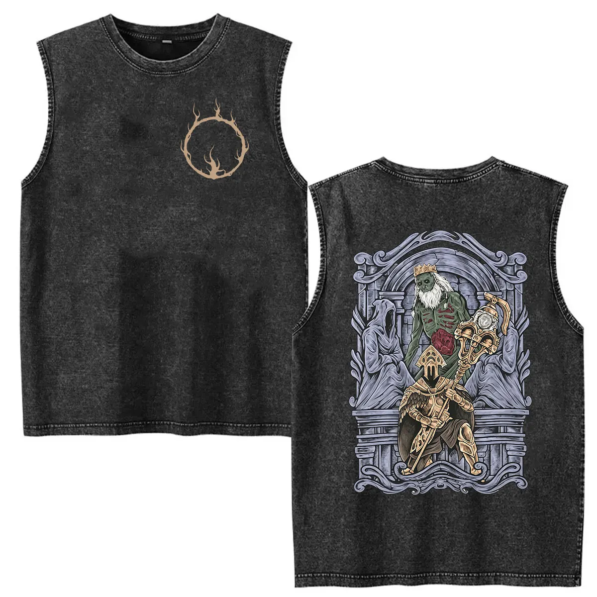 Vintage Washed Vest Dark Souls Knight Graphic T Shirt Men's Clothing Fashion Short Sleeve T-shirt Tank Top 100% Cotton T Shirts view 5