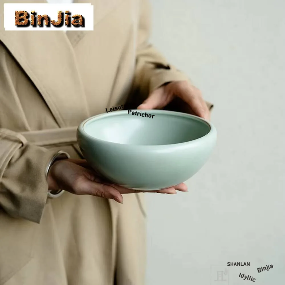 

800Ml Azure Ru Kiln Ceramic Jianshui Traditional Opening Piece Washing Cup Bowl Writing-Brush Washer Chaxi Equipment Ornaments
