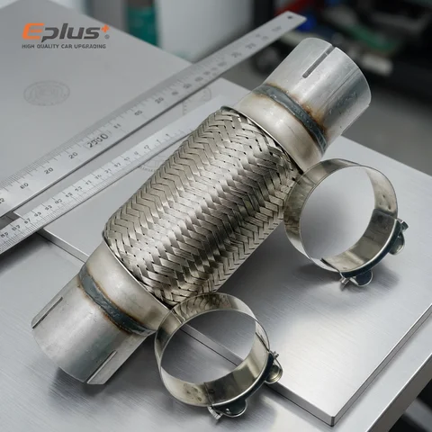 Flexible Exhaust Bellows Universal Car Exhaust Flexible Pipe Stainless Steel Braided Exhaust Flex Tube Shock Absorbing Exhaust Bellows Joint Weld & Clamp