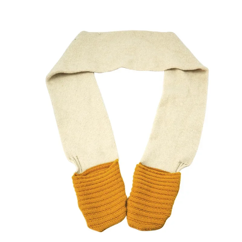 

One-Piece Pocket Scarf Gloves Set –Soft Plush Winter Mozzarella Knit, Cheese Beige Yellow with Glossy Finish Warm Neck&Hand Wrap