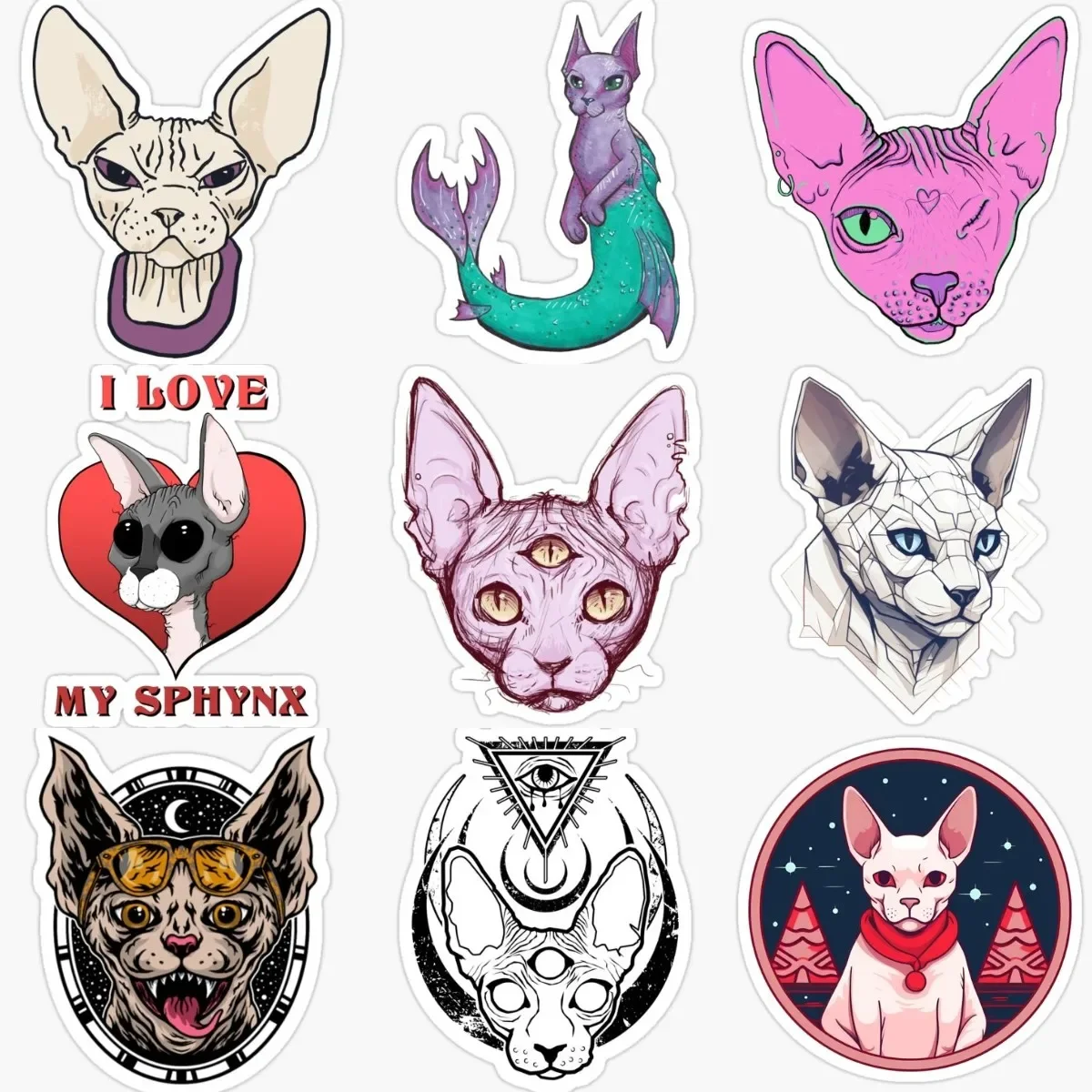 

Canadian Hairless Cat Sphynx Cat Pets PVC Waterproof Stickers for Decorate Car Van Motorcycle Helmet Fridge Wall Window Decal