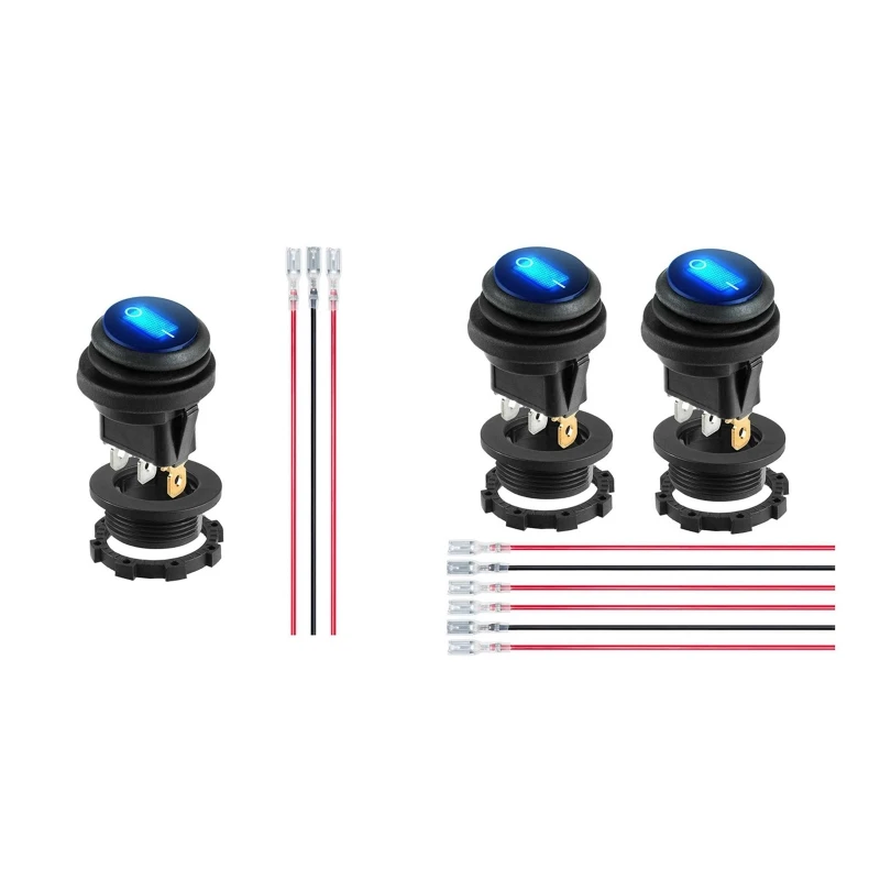 12V 20A Waterproof Blue LED Lighted Round ON 3 Pin 12 Weatherproof for Marine Car Truck