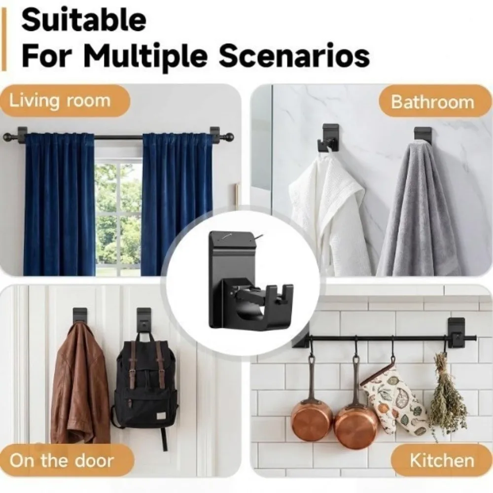 Durable No Drill Curtain Rod Bracket Plastic Wall Mount Wall Mount Hook Black Curtain Rod Holder Home