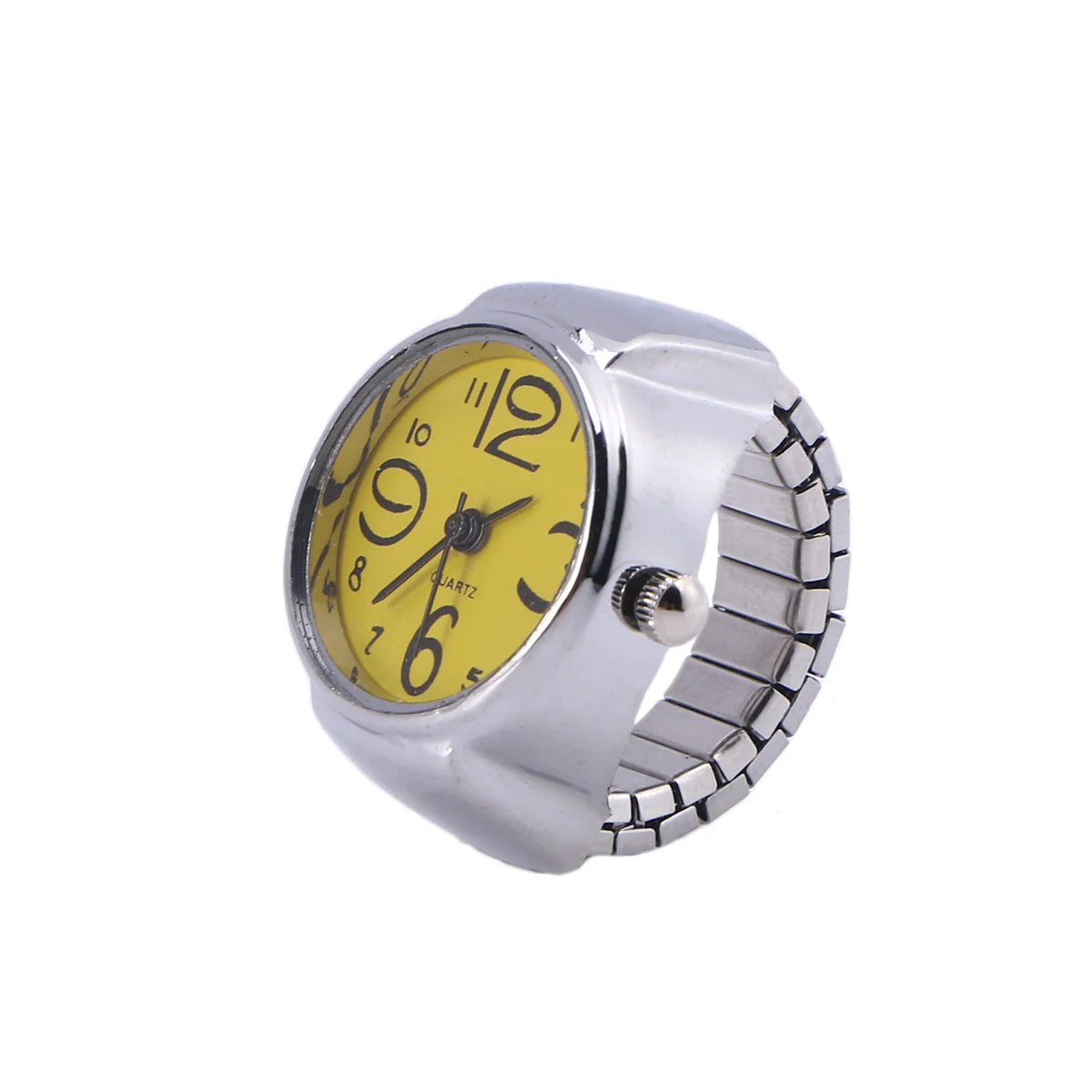 Unisex Stylish Ring Watch Creative Elastic Stainless Steel Finger Quartz Watch for Men Women Couple Yellow Casual Daily Use