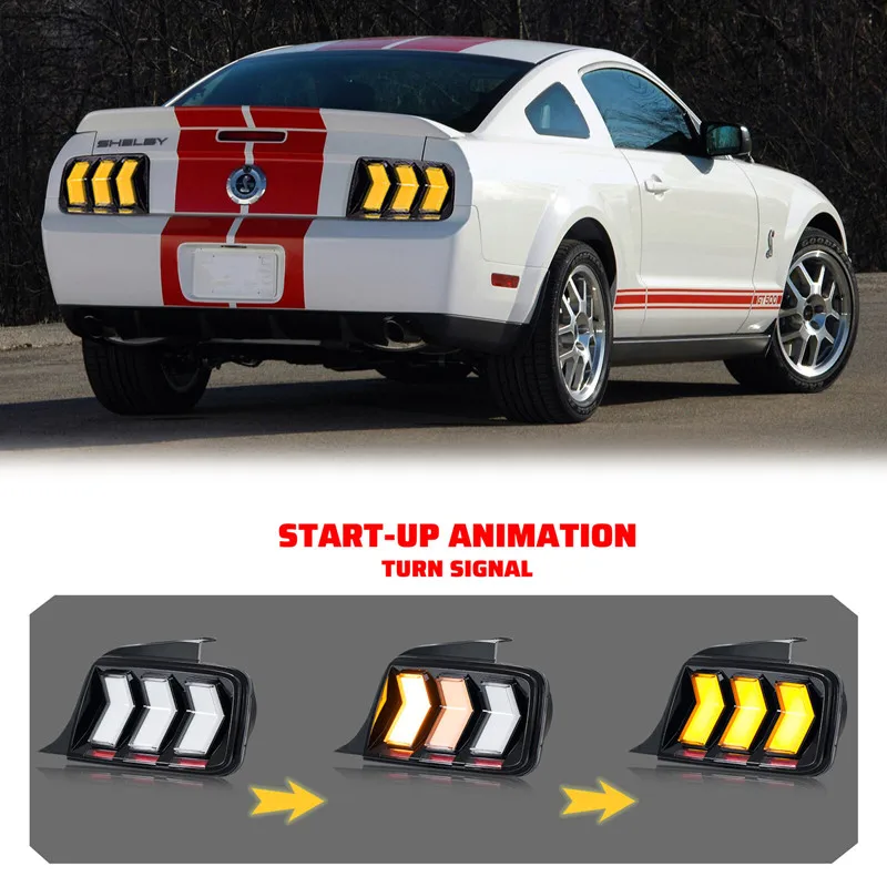 LED RGB Tail Lights For Ford Mustang 2005 2006 2007 2008 2009 Animation Sequential Turn Signal Rear Lamps Assembly