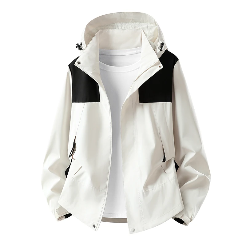 Men Women Waterproof Windproof Hiking Jackets Unisex Hooded Outdoor Shell Jacket Removable Hood Loose Fit Camping Travel