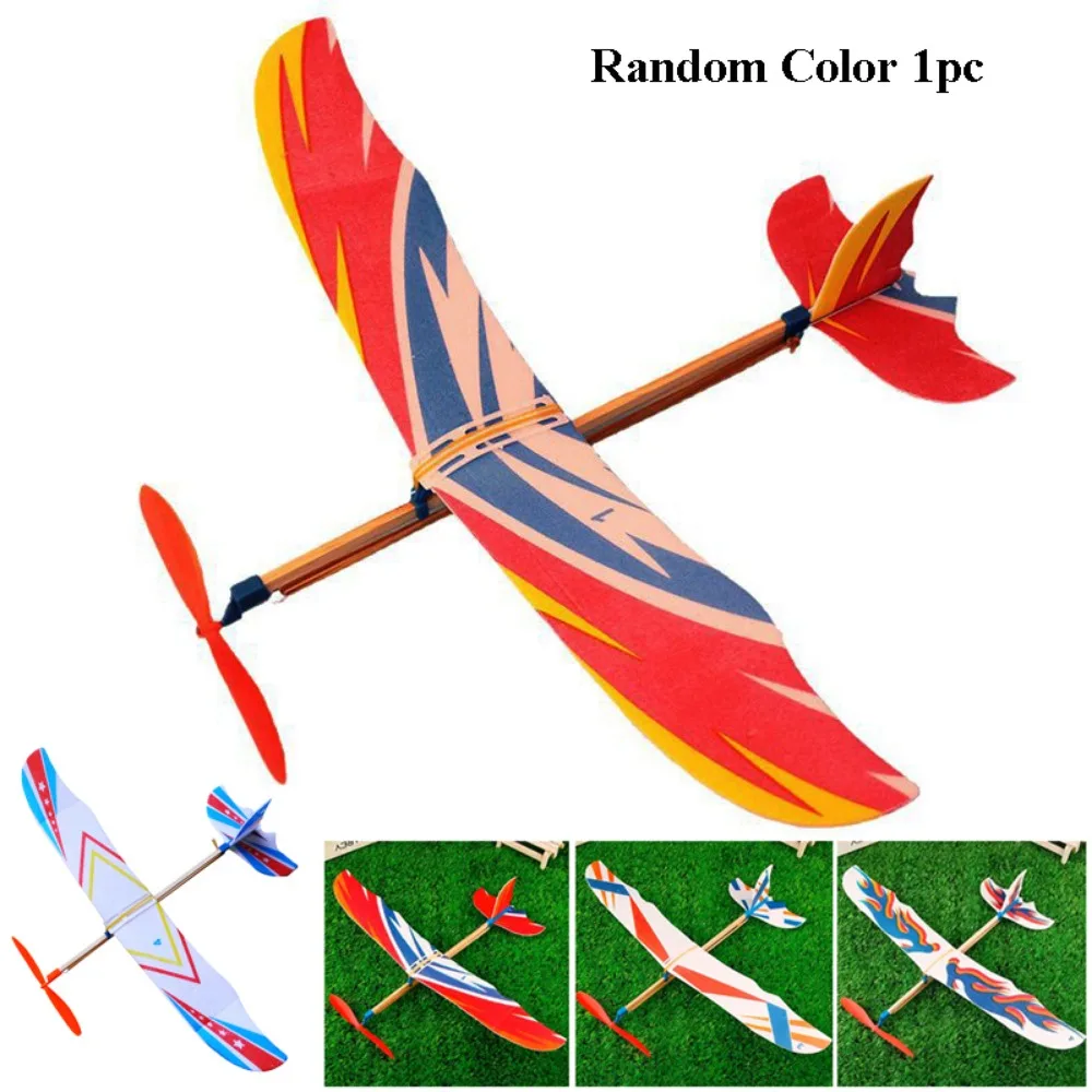 

DIY Hand Throw Flying Glider Planes Random Color Assembly Model Elastic Rubber Band Powered Flying Plane Airplane Glider