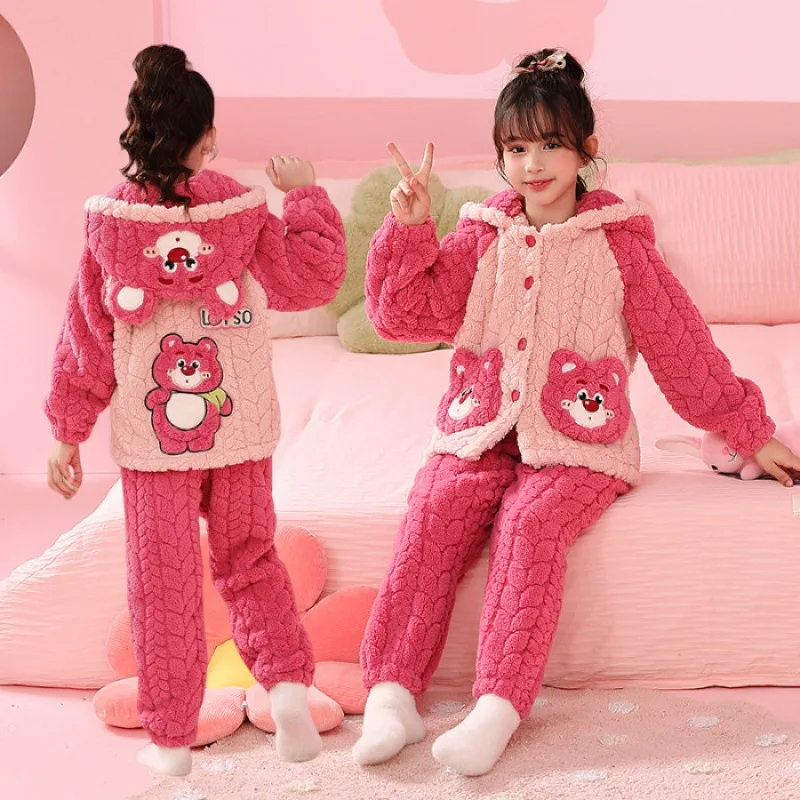 Sanrio Cartoon Pochaccos kuromis Children\'s Flannel Pajamas Fall/Winter Girls\' Coral Velvet Thickened Warm Girls\' Home Wear