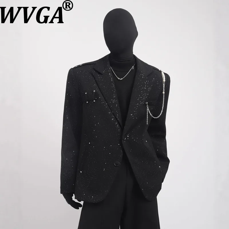 

WVGA весенне-осенний новый мужской пиджак с жемчужной цепочкой, модный пиджак с длинными рукавами, нишевый шикарный повседневный пиджак с отложным воротником, Ins W15460