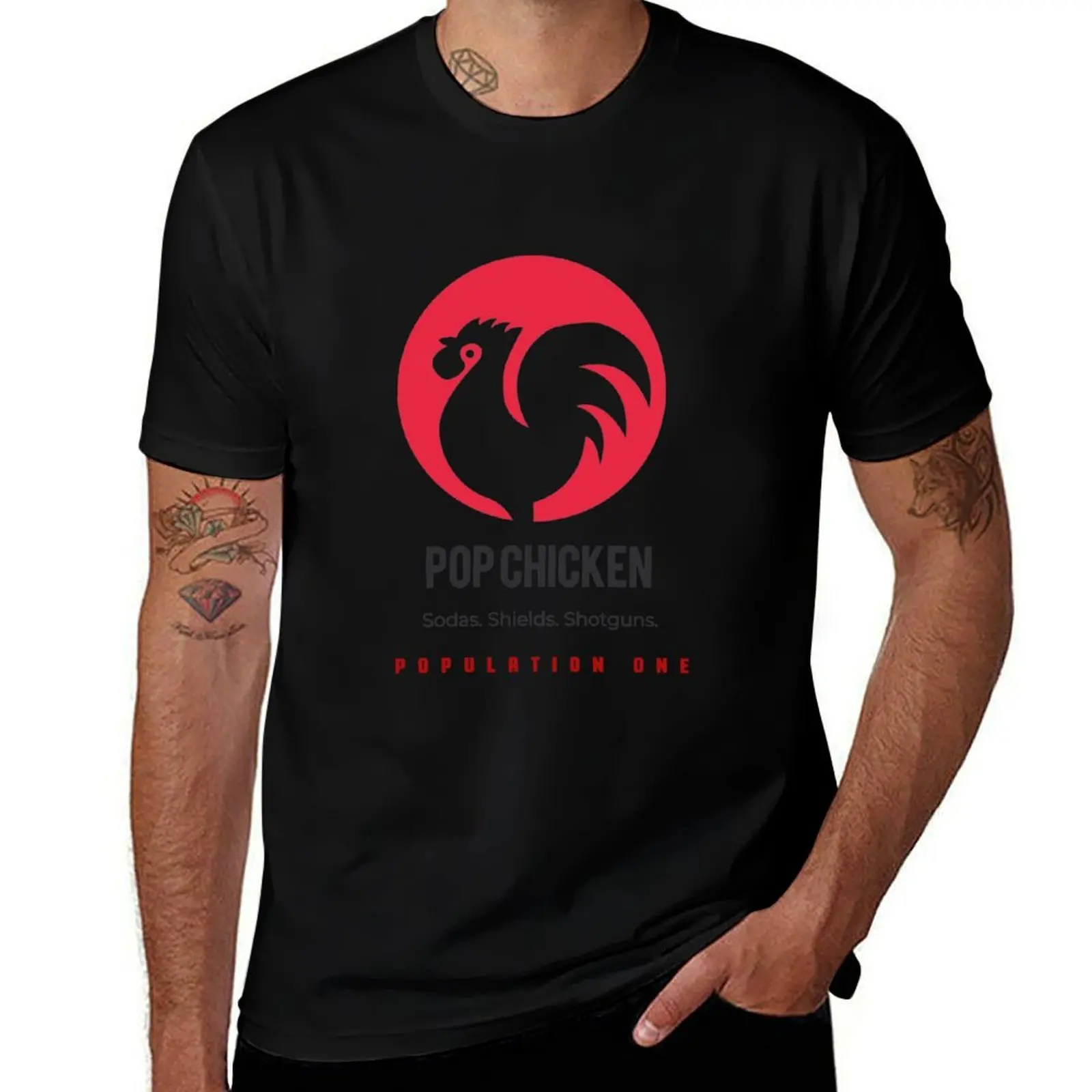 Population One Pop ChickenSticker T-Shirt Athletic Fit Sports Short Sleeve Top