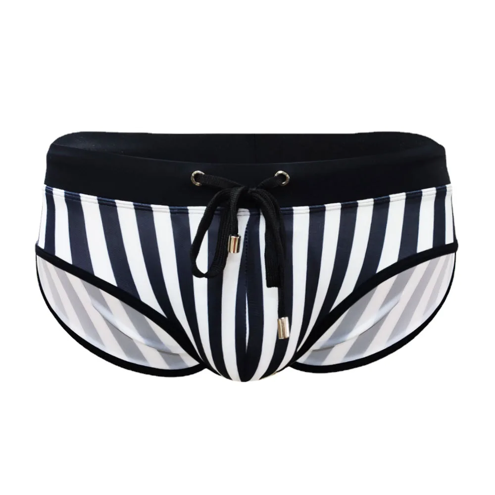 2026black and white vertical striped swimsuit with cup triangle three-dimensional close-fitting casual beach shorts UXH062-1