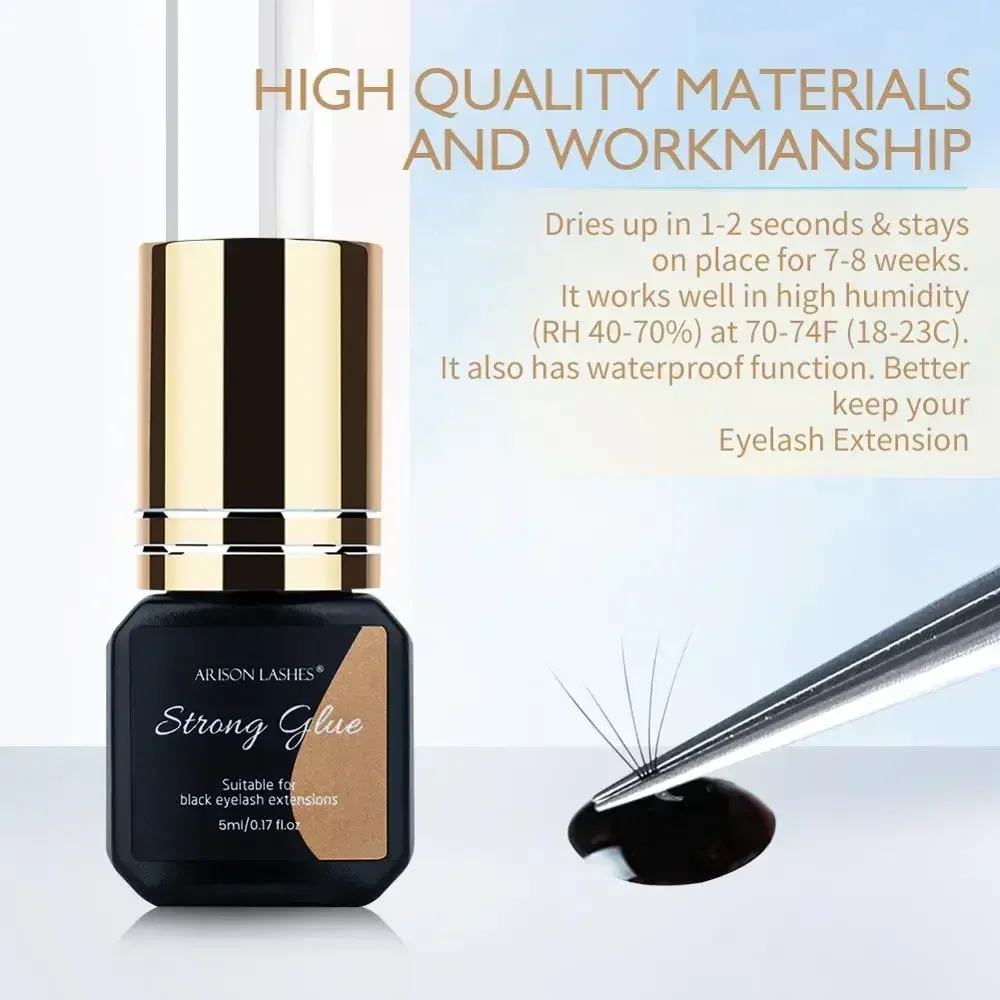 ARISON 1 Second Fast Dry Eyelash Extension Glue 5ml Black Adhesive for YY W Volume Lashes Low Odor Long Lasting 5-7 Weeks