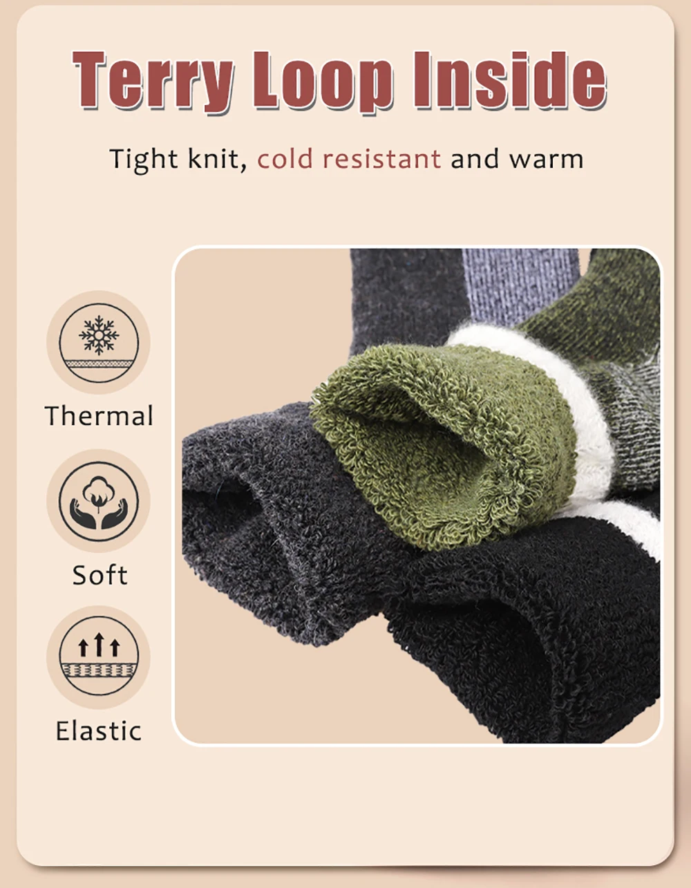 3Pairs Super Dicke Merino Wolle Socken Männliche Männer Winter Thermische Kaschmir Socken Fleece Terry Schleife Mittelrohr Socken Hohe qualität – Detail 3