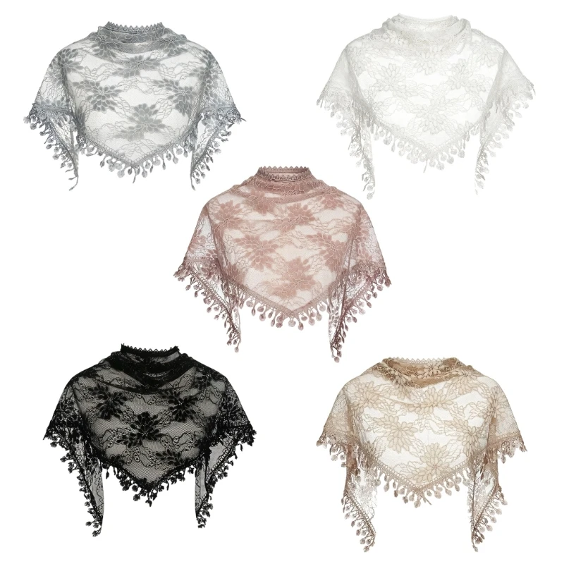 573B Stylish Hand Crochet Lace Scarf With Fringe Sun Protections Fashion Lace Kerchief For Outdoor Travel And Daily Wear