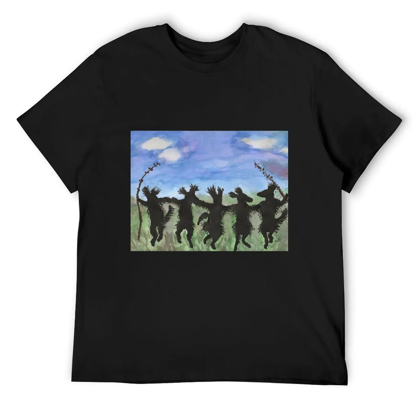 Southern Folk Art Dancing Flatcoats Flat Coated Retrievers Watercolor Painting T-Shirt new edition big and tall t shirts for men