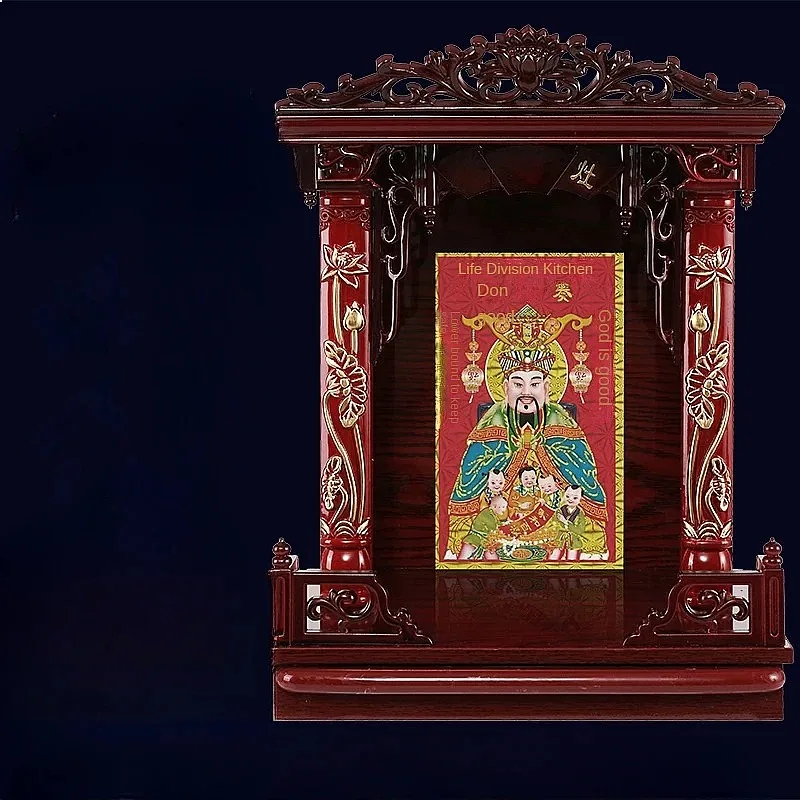 Wall Mounted Wooden Kitchen Shrine Altar God Statue for Home Temple Decor