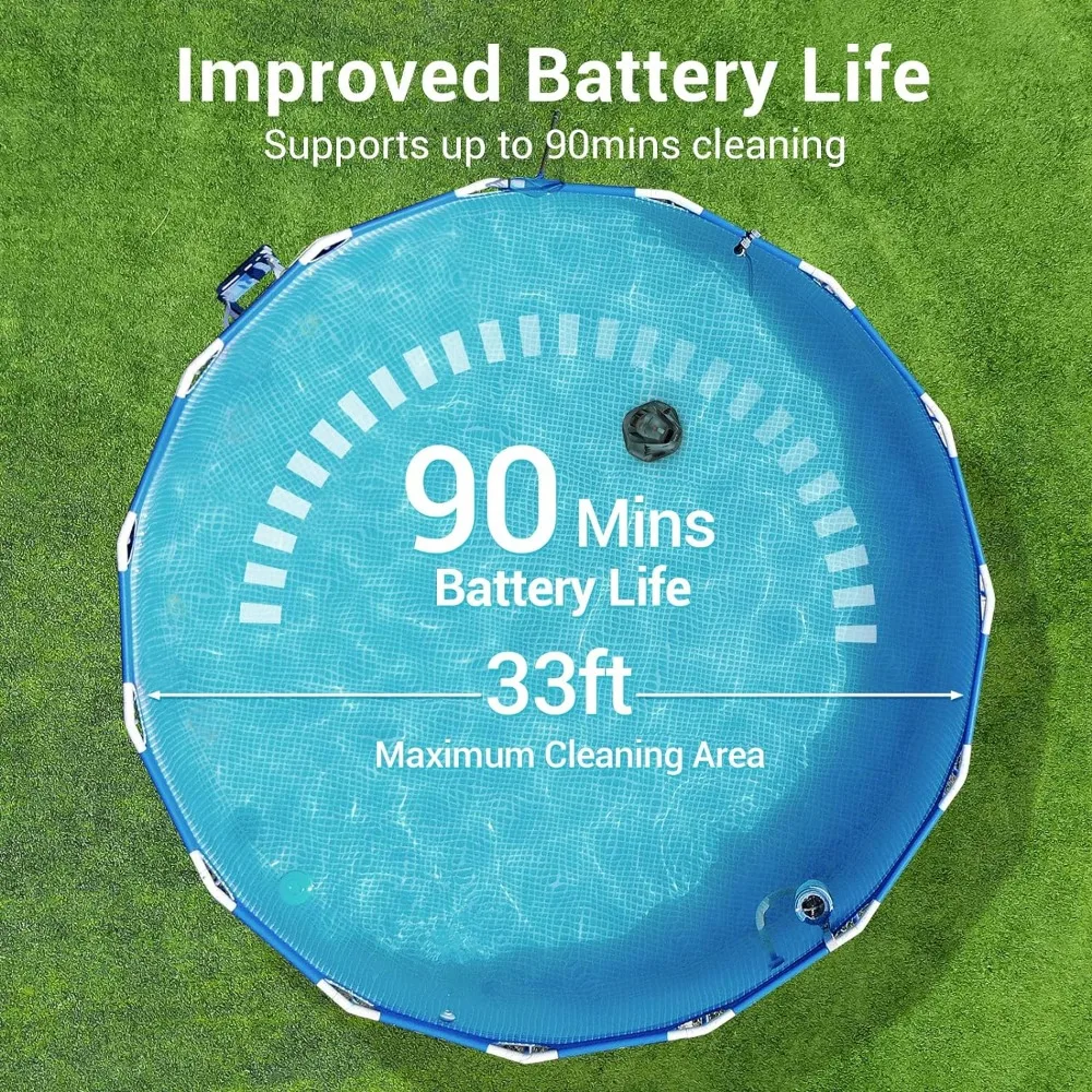 Беспроводной робот-пылесос для бассейна, пылесос держит 90 минут, с технологией самостоятельной парковки, индикатором яркости, для бассейнов до 40 футов
