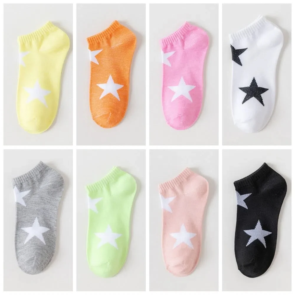 

10Pairs Cute Summer Y2K Star Short Socks Breathable Elastic Invisible Socks Hosiery Cotton Boat Socks Women