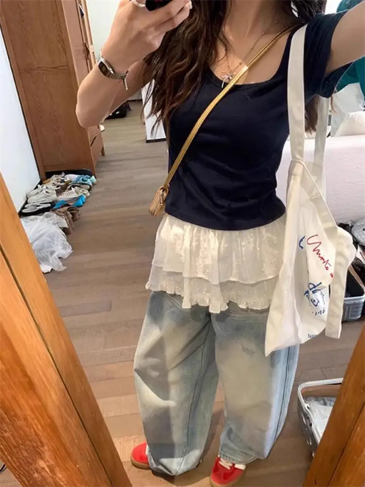 

Белая многослойная юбка с кружевной отделкой, весна-осень, новая корейская юбка с высокой талией, объемная f, женская юбка для поездок на работу, микроэластичная юбка для отдыха