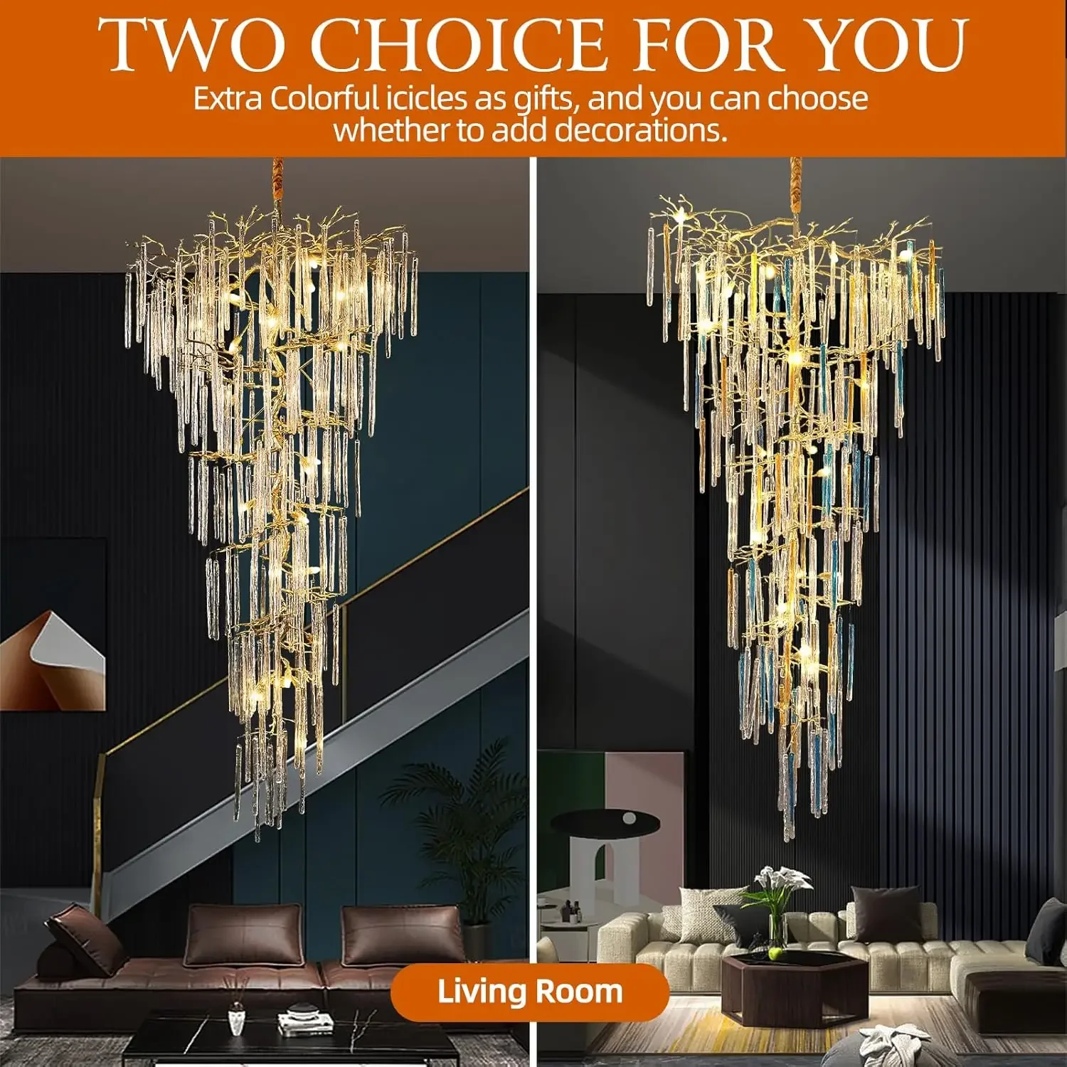 Crystal Branch Ceiling Chandelier For Staircase Loft Luxury Gold High Ceiling Stairway Crystal Chandelier