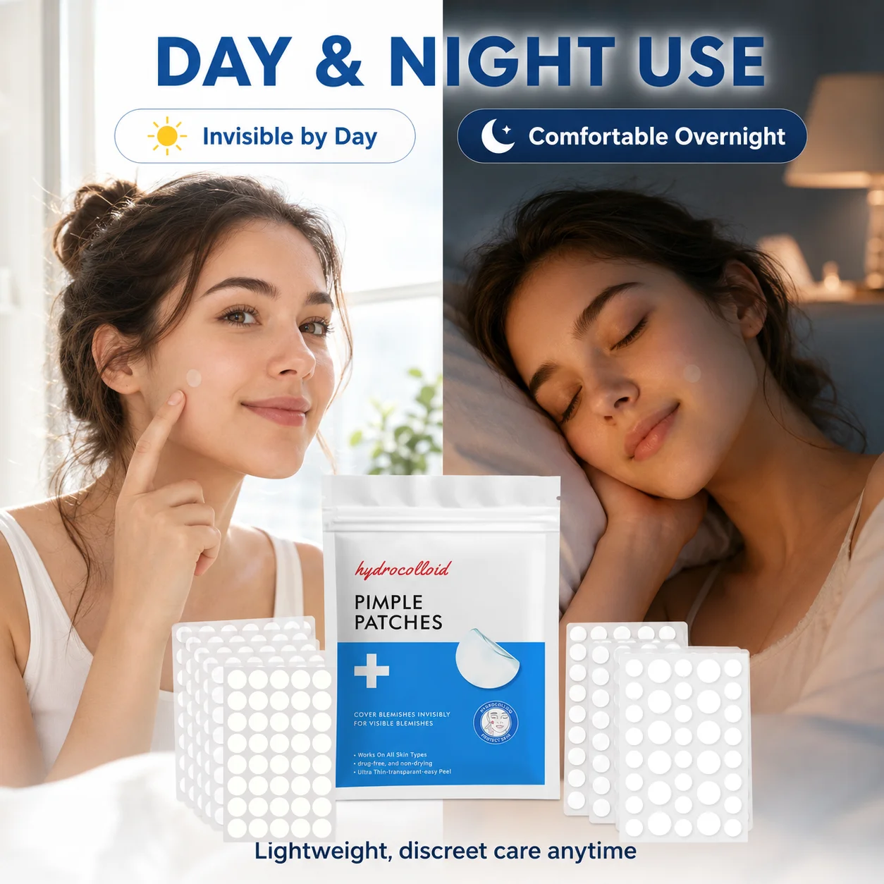 380/760pcs Hydrocolloid Pimple Patches, Invisible Round Spot Cover Stickers, 2 Patch Types, Day Night Use image 2