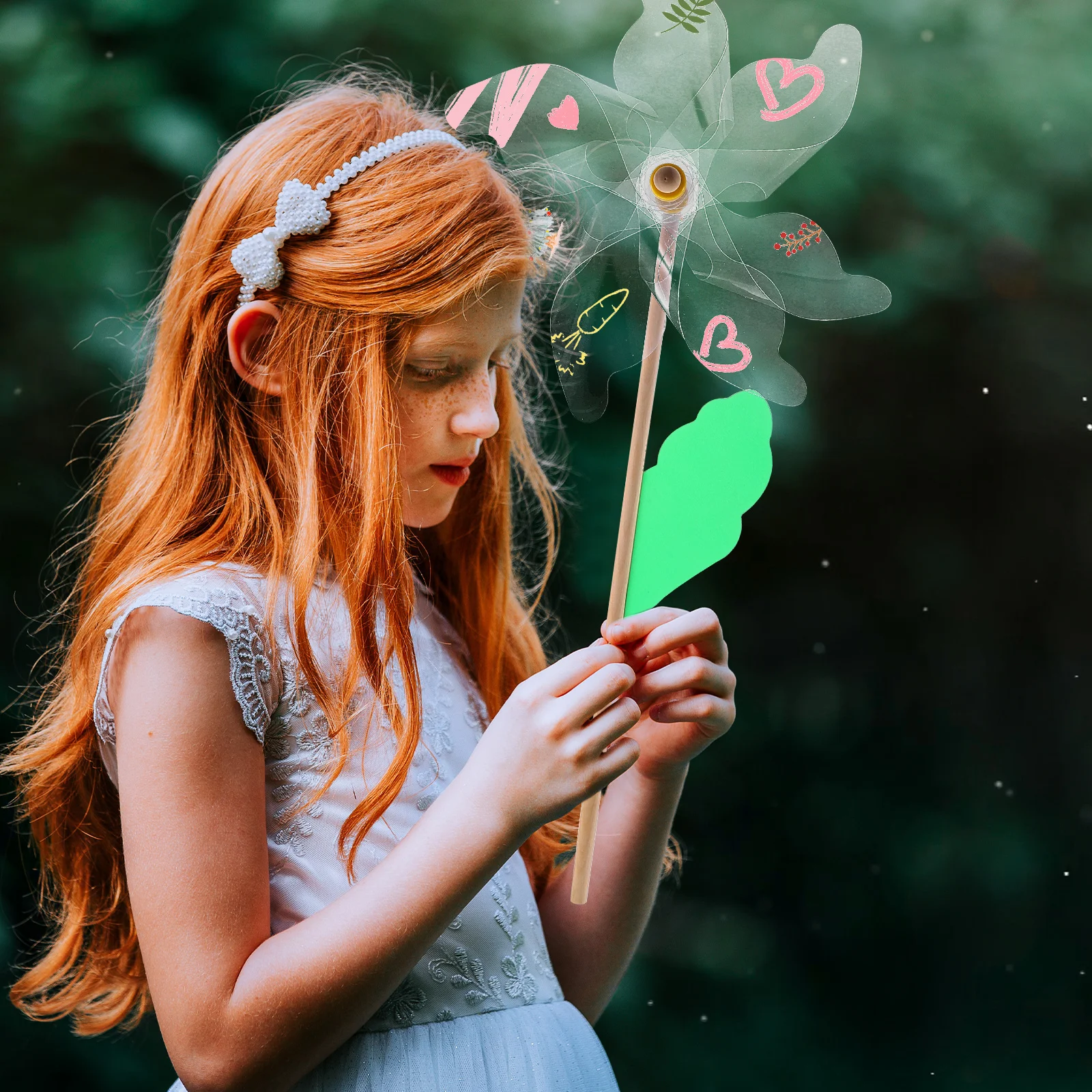 

Clear PVC Windmill DIY Kit 30cm Transparent Seven Blades Unfinished Blank Pinwheel for Kids Painting Craft Gift