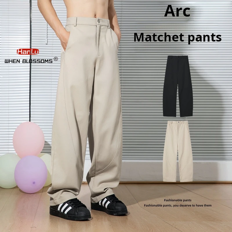 HANLU 2024 Autumn Winter New Comfortable Vertical Curved Casual Pants 100% Cotton Fabric Men Classical Bending Knife Trousers