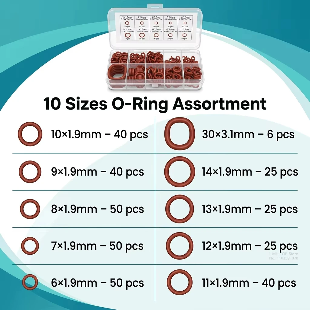 Silicone O Ring Set 10 Größen Öl und Hitzebeständig Gummi Dichtungsring Dichtungsdichtung Universelles Ersatzteil für Autoreparatur Wasserhahn Sanitär Rohre Luft Gasleitungen Haushalt und Industrie ZubehörRunde Dichtun – Detail 17