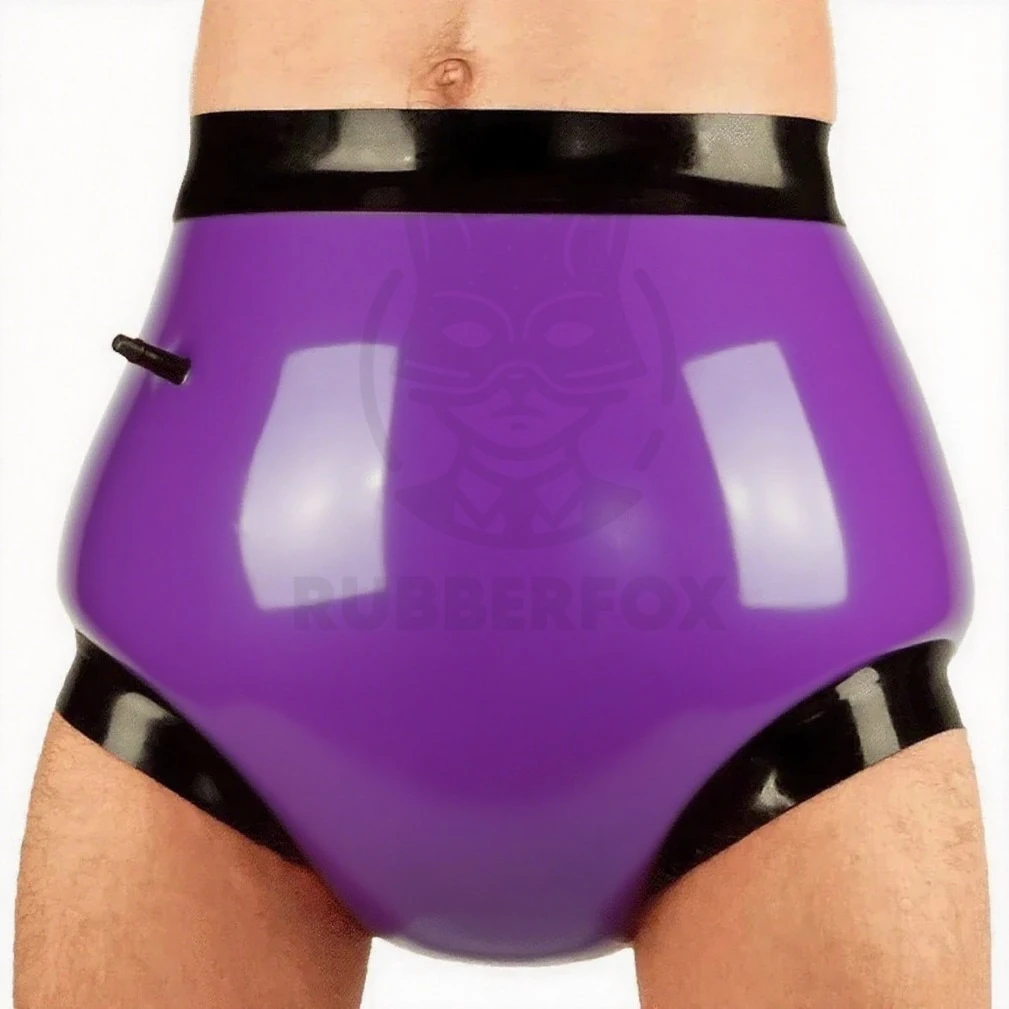 

rubber purple latex inflatable briefs black trim high waist rubber underwear fashion handmade customized clubwear