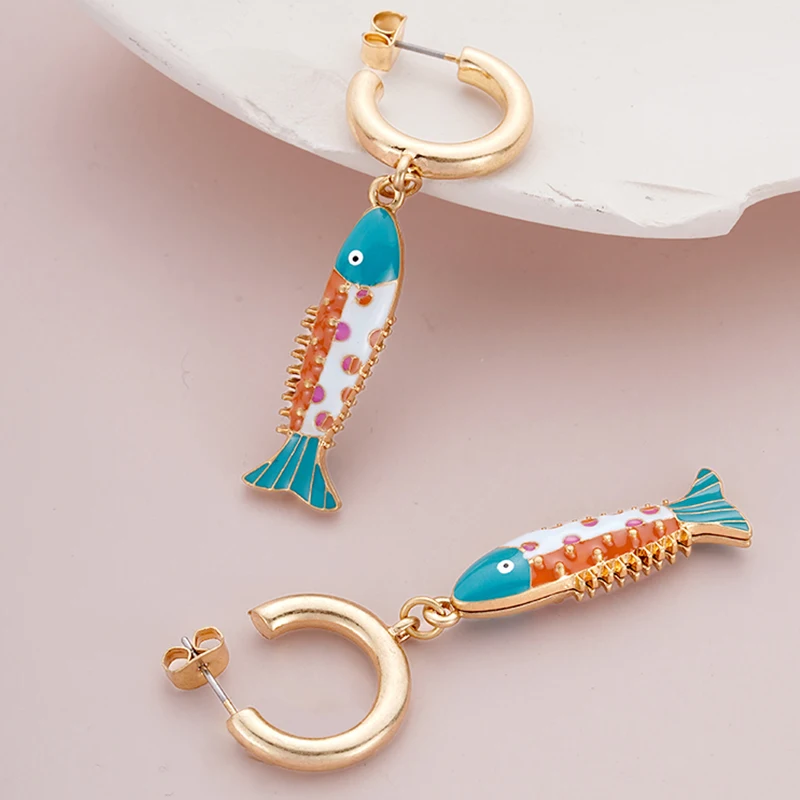 Fashion Colorful Fish Earrings For Women Cute Cartoon Marine Animals Drop Dangling Earrings Wholesale Direct Sales