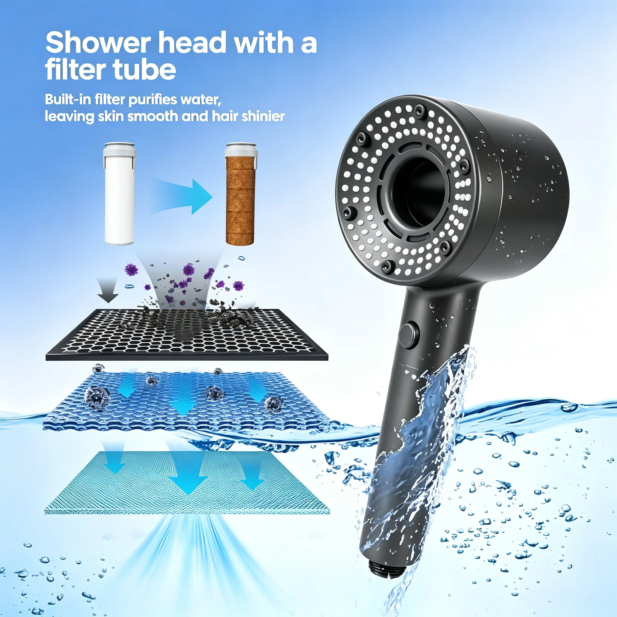 5 Settings Handheld Spa Shower Wand High Pressure Shower Head Detachable Anti Clog Nozzles for Low Water Pressure Bathrooms