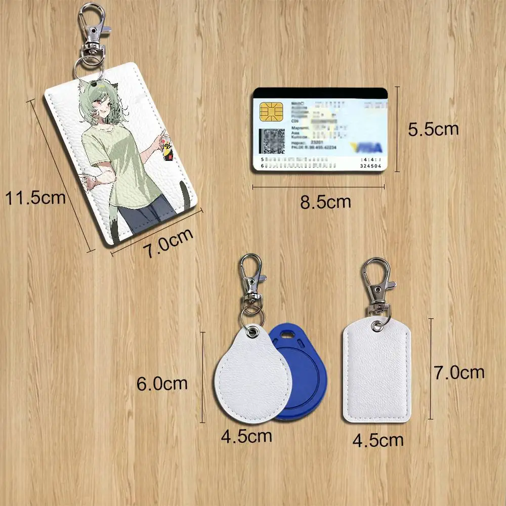 Chainsmoker Cat cute Yani Neko Card Holder With Keychain Executive Protection For Bank Credit Subway Bus Case