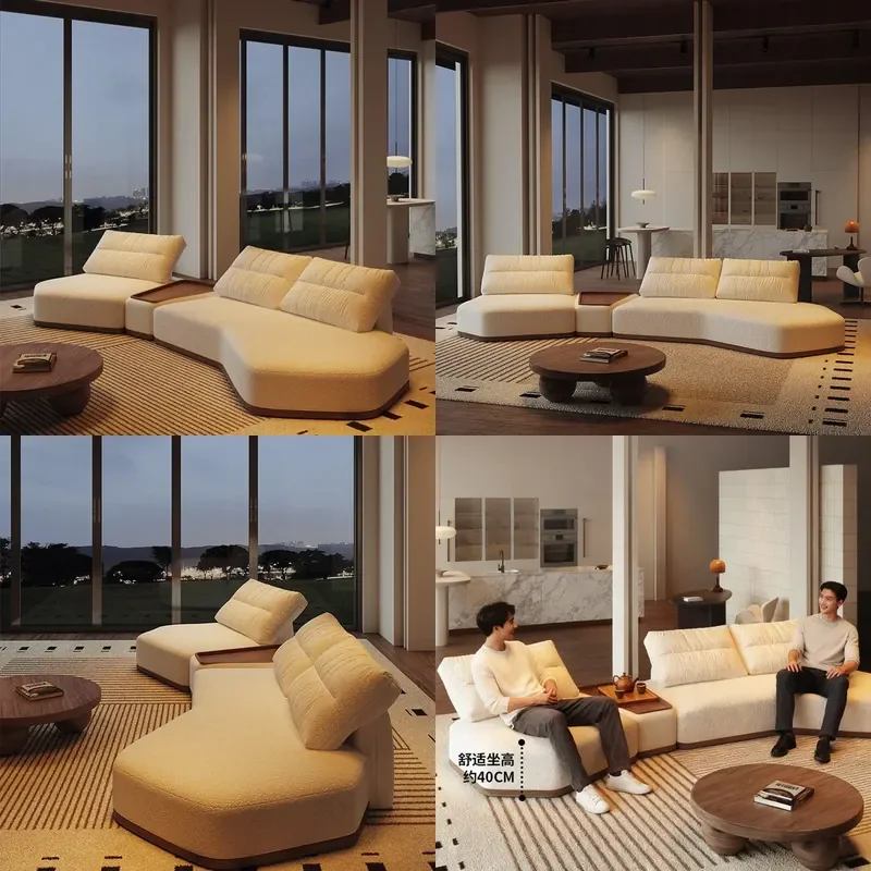  Modern Wabi Blast Solid Wood Floor Living Room Sofa Designer Curved Special-shaped Island Module Combination