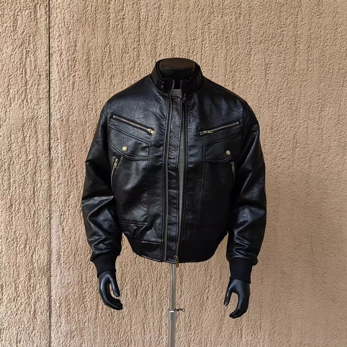 

Ретро-куртка в американском стиле из искусственной кожи с воротником-стойкой для мужчин, весна-осень-зима, повседневная мода