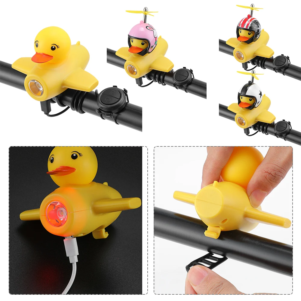 Small Yellow Duck Bicycle Bell USB Rechargable Bike Horn Light Glowing Bike Bell Luminous Helmet Duck Ducky Cycling Lights Horn