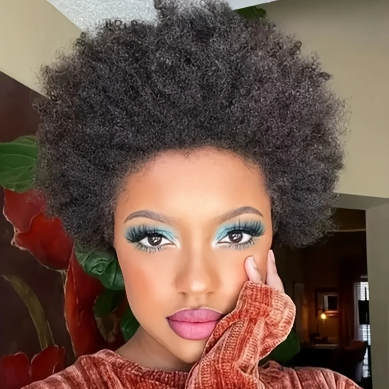 Afro kinky encaracolado onda peruca 150% densidade 6 Polegada pixie corte afro kinky encaracolado peruca de cabelo humano para mulher completa máquina feita peruca