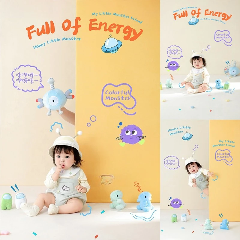 Newborn Photography Props for Infant Kids Photoshoot Cute Mini Monster Doll Decor Outfit Backdrop Set for Studio Photo Shooting