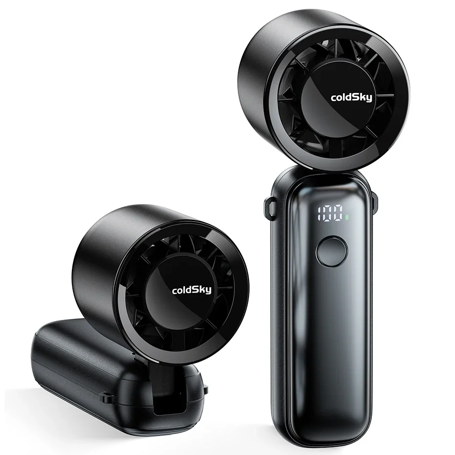 مروحة تربو محمولة باليد بقدرة 4000 مللي أمبير في الساعة قابلة لإعادة الشحن مع 6 سرعات مروحة رقبة/مكتب قابلة للطي مع شاشة ديجيتال ومراوح صغيرة للجيب