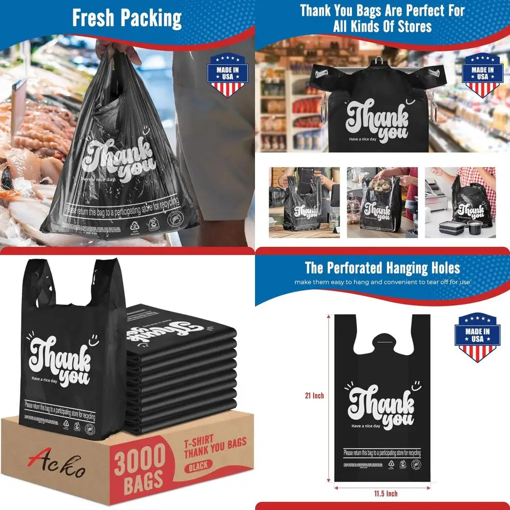 

3000 Pack Black Plastic Tote Bags with Handles, 11.5x6.5x21, 4 Gallon Capacity, Ideal for Grocery, Takeout, Retail, and Home Use
