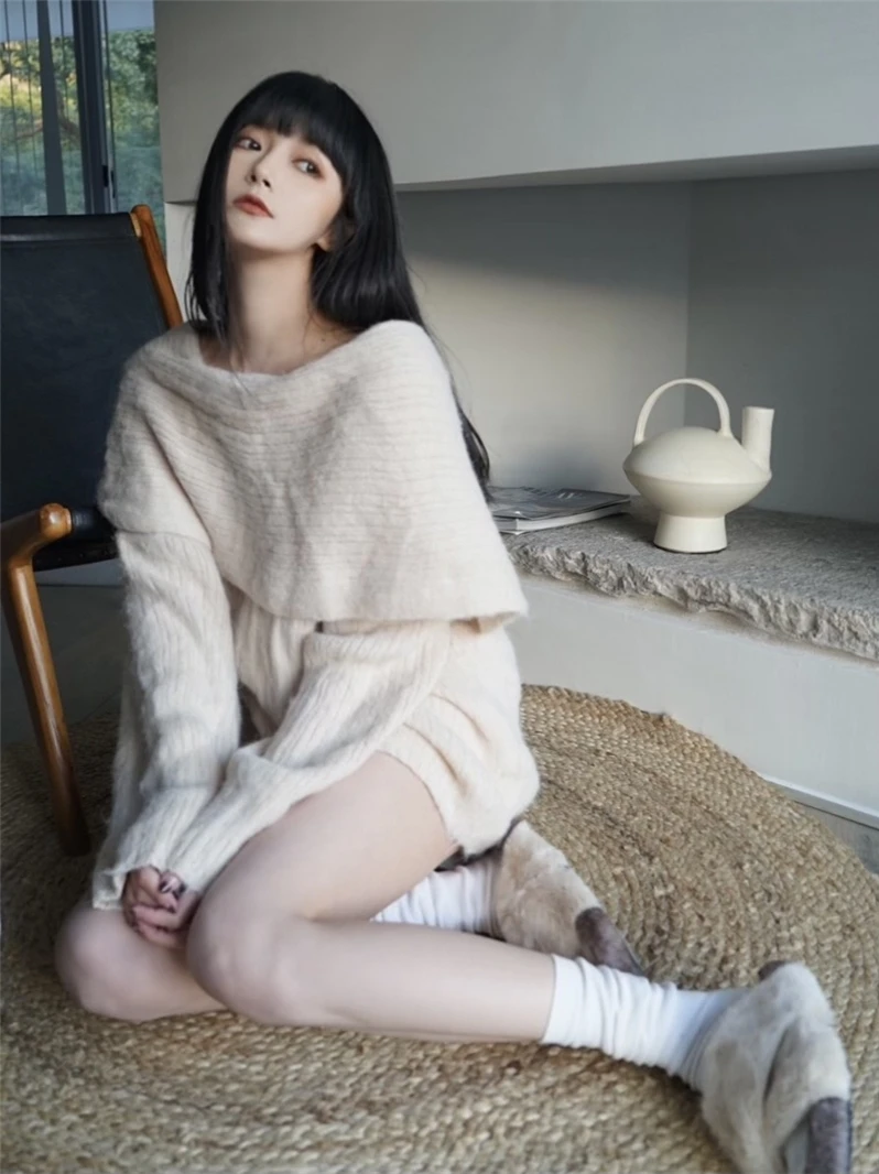 

Женский модный свитер Pure Desire с уникальным дизайном, свободным большим воротником, эффектом похудения, на одно плечо, с длинными рукавами, весенний