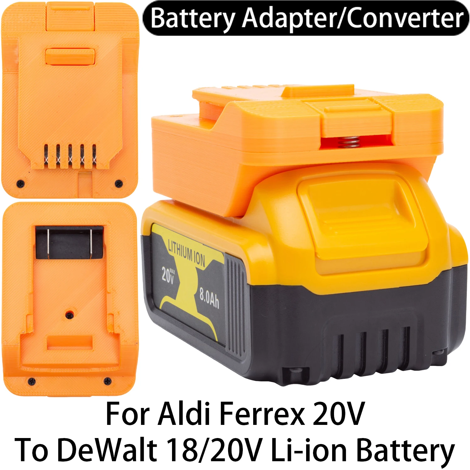 Adapter for Aldi Ferrex 20V Li-ion Tool to DeWalt 18/20V Li-ion Battery Adapter Converter Power Tool Accessory