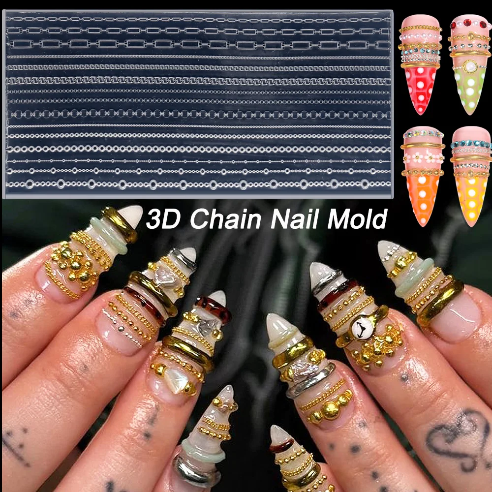 3D Chain Nail Mold Multiple Shapes Necklace Silicone Nails Molds Accessories Gel Rope Art Manicure Tools