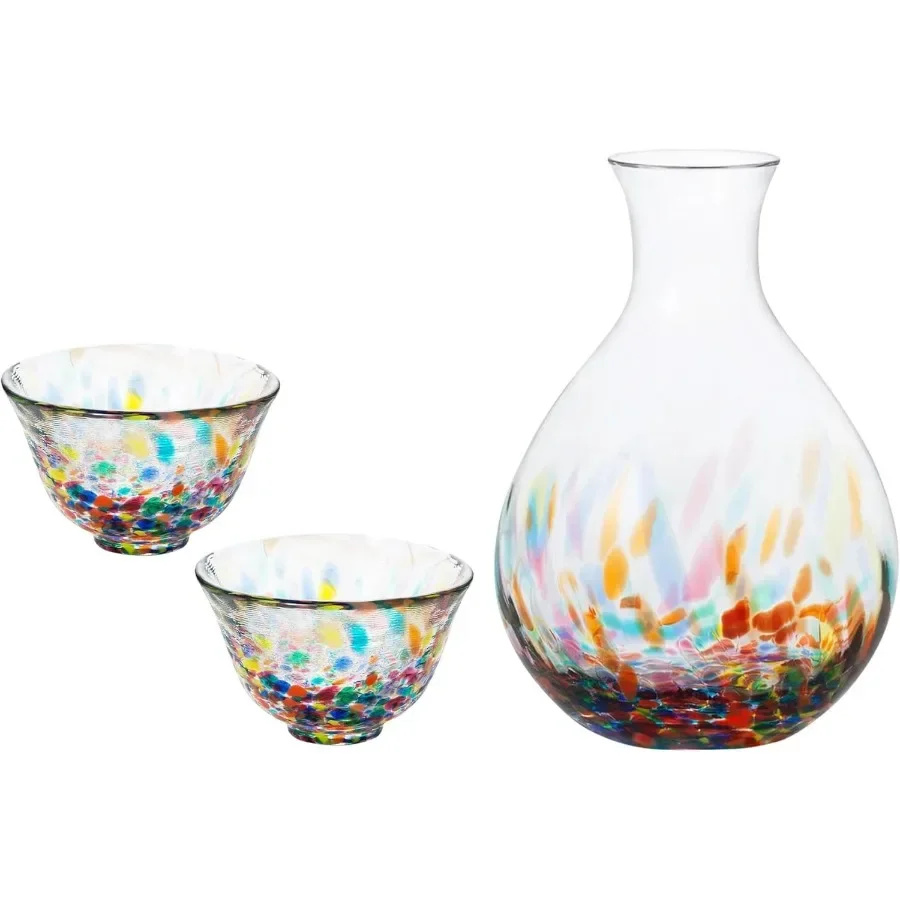 

Japanese Handcrafted Cup Set Traditional Glassware for Cold Beverages Made in Japan Perfect for Gifting Nebuta Sake Decanter wi