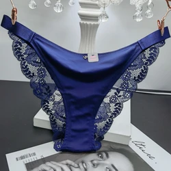 Lace Underwear Women Pure Desire Sexy Low Waist Panties  Silk Skating Silk Cotton Briefs Half Pack Hip Lift Plus Size Lingerie